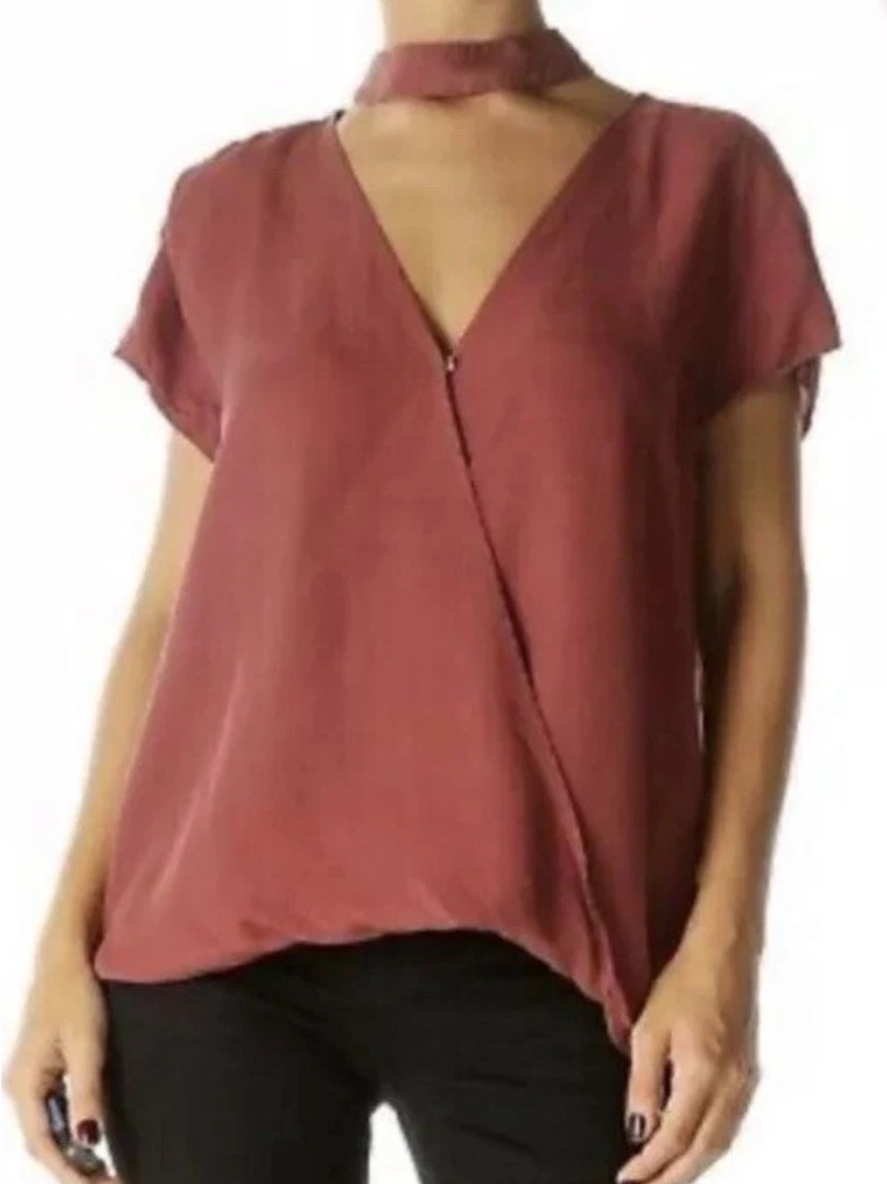 Anthropologie cloth and stone Dusty Rose Wrap V-Neck Top with Choker